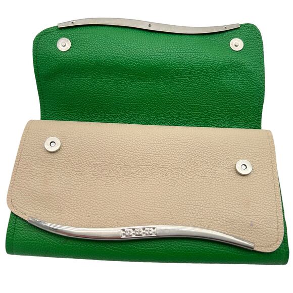 Clutch Purse Wristlet Crossbody Green Vintage 70s Retro MCM Pebbled Faux Leather - Picture 6 of 15